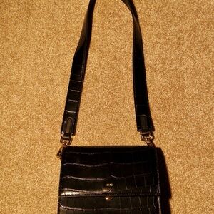 JW PEI Black Croc-Embossed Crossbody Bag